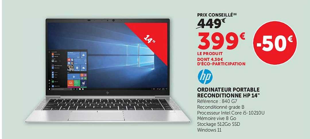 ORDINATEUR PORTABLE RECONDITIONNE HP 14"