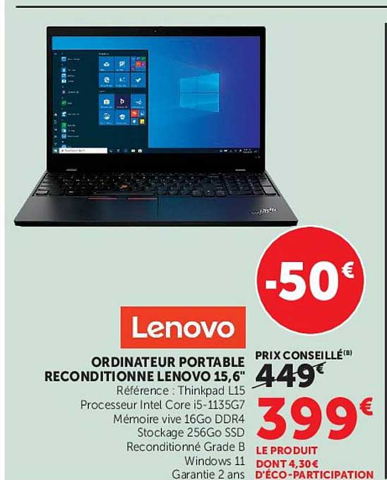 ORDINATEUR PORTABLE RECONDITIONNE LENOVO 15,6"