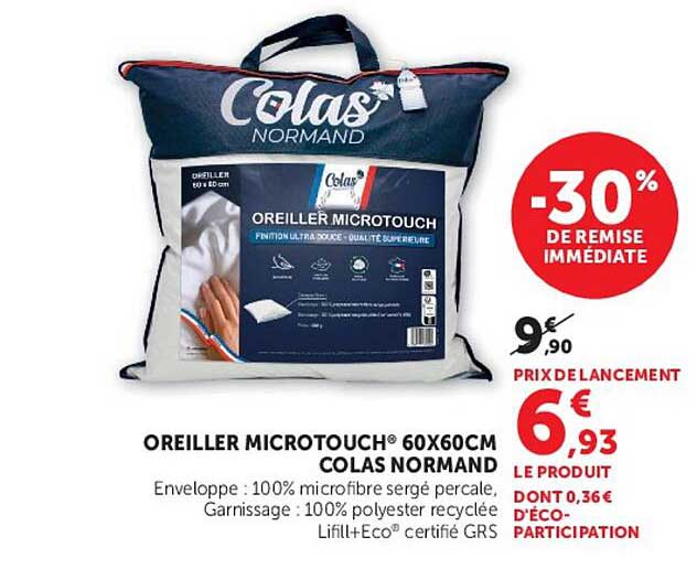 OREILLER MICRTOUCH® 60X60CM COLAS NORMAND