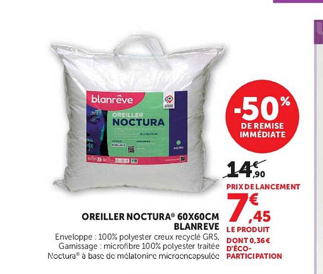 OREILLER NOCTURA® 60X60CM BLANREVE
