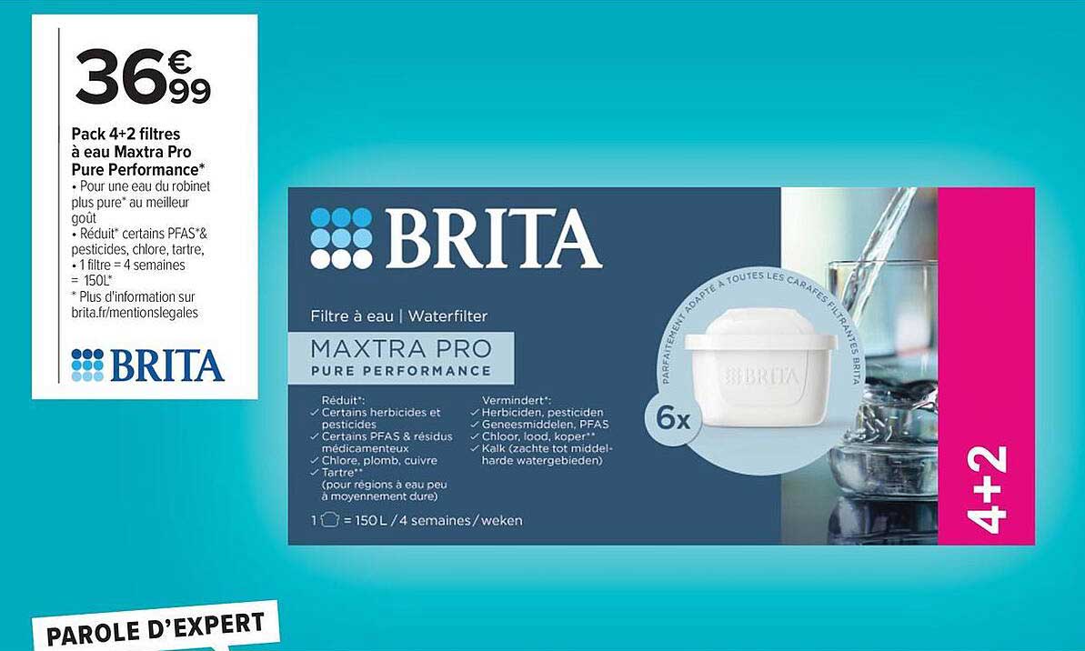 Pack 4+2 filtres à eau Maxtra Pro Pure Performance*