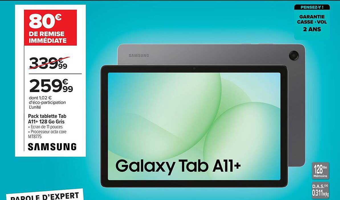 Pack tablette Tab A11+ 128 Go Gris