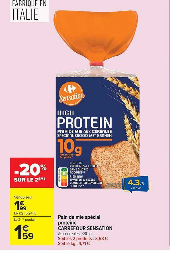 Pain de mie spécial protéiné CARREFOUR SENSATION