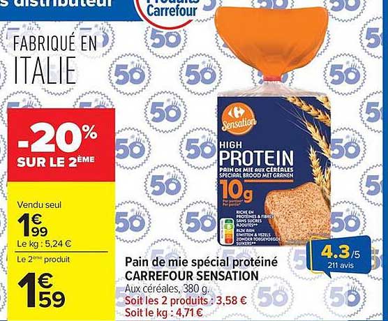 Pain de mie spécial protéiné CARREFOUR SENSATION