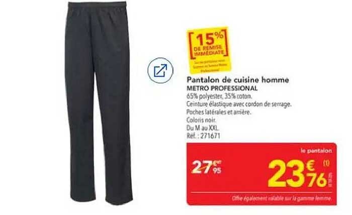Pantalon de cuisine homme METRO PROFESSIONAL