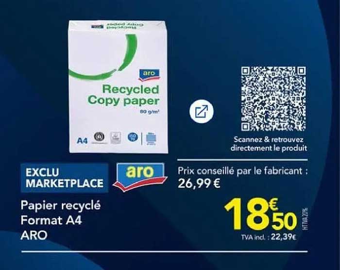 Papier recyclé Format A4 ARO