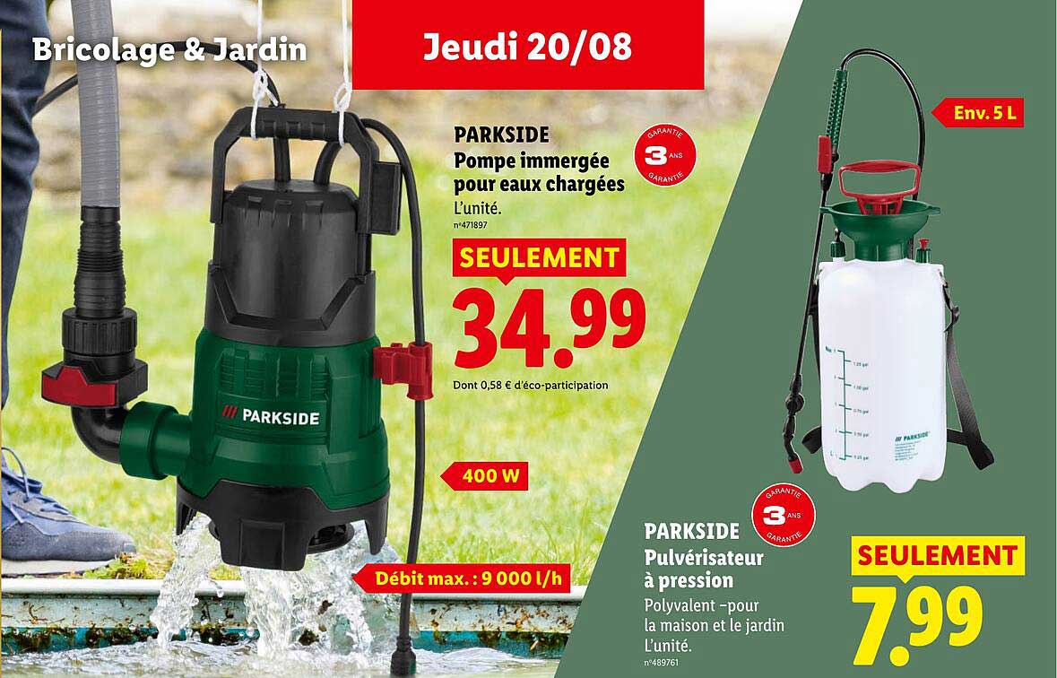 PARKSIDE Pompe immergée pour eaux chargées