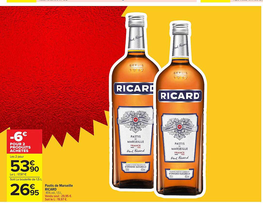 Pastis de Marseille RICARD 45% vol. 1,5 L