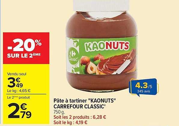 Pâte à tartiner "KAONUTS" CARREFOUR CLASSIC'