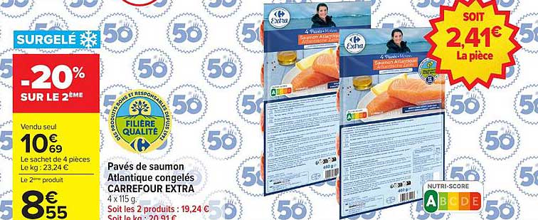 Pavés de saumon Atlantique congelés CARREFOUR EXTRA