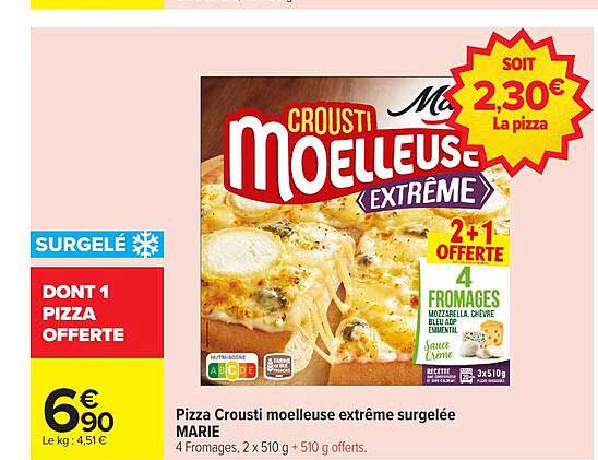 Pizza Crousti moelleuse extrême surgelée MARIE
