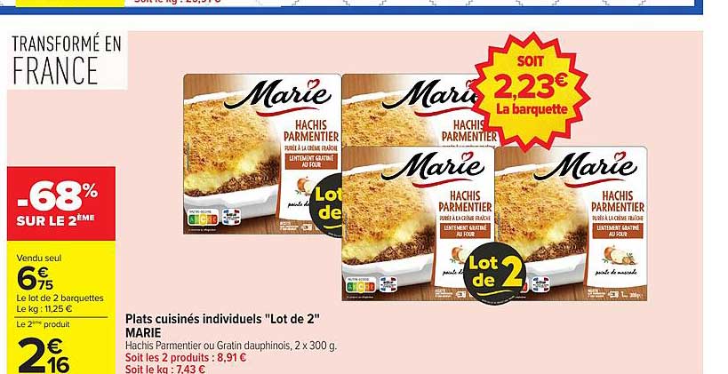 Plats cuisinés individuels "Lot de 2" MARIE
