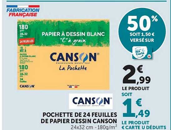 POCHETTE DE 24 FEUILLES DE PAPIER DESSIN CANSON