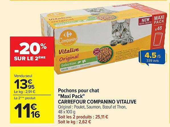Pochons pour chat "Maxi Pack" CARREFOUR COMPANINO VITALIVE