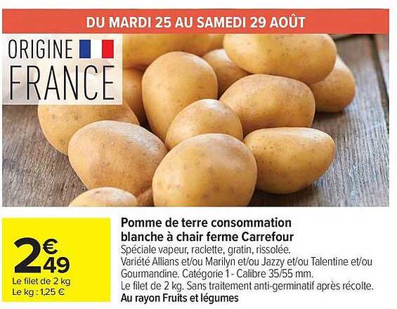 Pomme de terre consommation blanche à chair ferme Carrefour