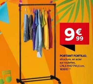 PORTANT FORTIO, structure, en acier sur roulettes, L74,5 H157 P41,5 cm. 183610*