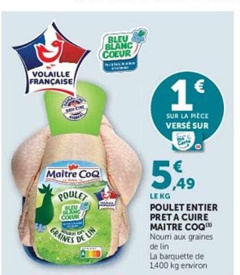 POULET ENTIER PRET A CUIRE MAITRE COQ