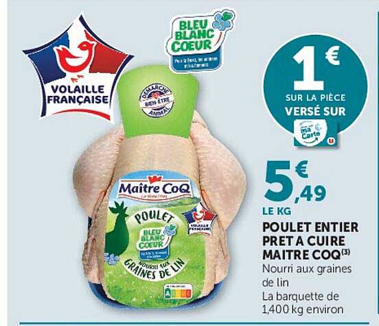 POULET ENTIER PRET A CUIRE MAITRE COQ