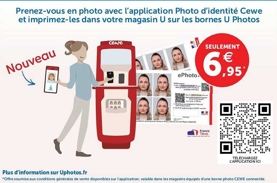 Prenez-vous en photo avec l’application Photo d’identité Cewe et imprimez-les dans votre magasin U sur les bornes U Photos