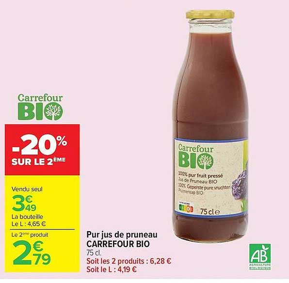 Pur jus de pruneau CARREFOUR BIO