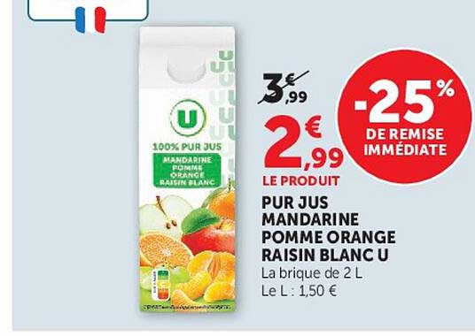 PUR JUS MANDARINE POMME ORANGE RAISIN BLANC U
