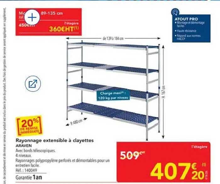 Rayonnage extensible à clayettes ARAVEN