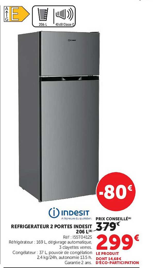 RÉFRIGERATEUR 2 PORTES INDESIT 206 L