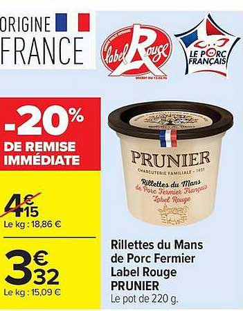 Rillettes du Mans de Porc Fermier Label Rouge PRUNIER