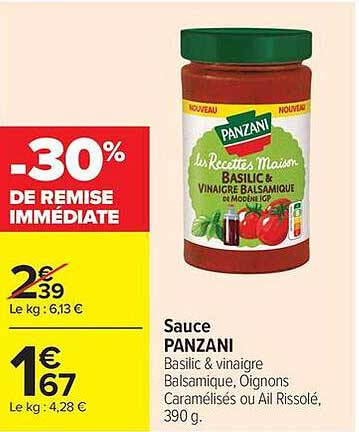 Sauce PANZANI Basilic & vinaigre Balsamique, Oignons Caramélisés ou Ail Rissolé, 390 g.