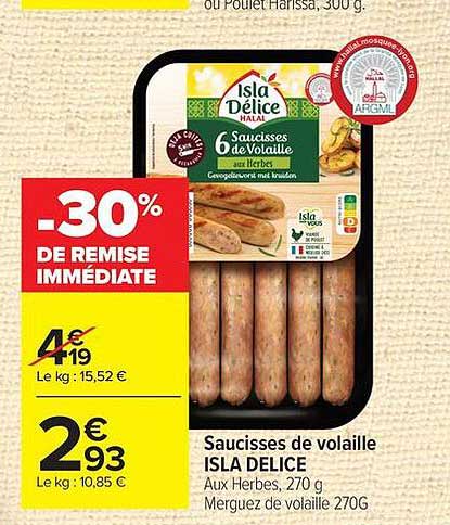Saucisses de volaille ISLA DELICE
