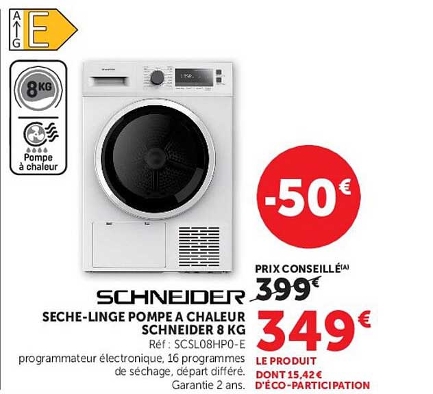 SECHE-LINGE POMPE A CHALEUR SCHNEIDER 8 KG