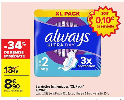 Serviettes hygiéniques "XL Pack" ALWAYS