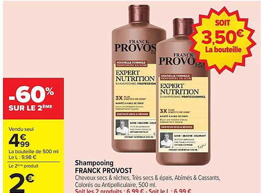 Shampooing FRANCK PROVOST Cheveux secs & rêches, Très secs & épais, Abîmés & cassants, Colorés ou Antipelliculaire, 500 ml