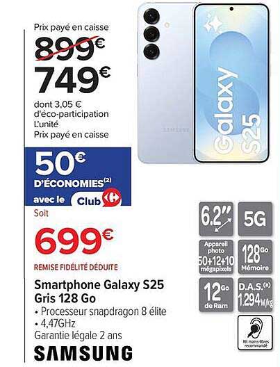 Smartphone Galaxy S25 Gris 128 Go