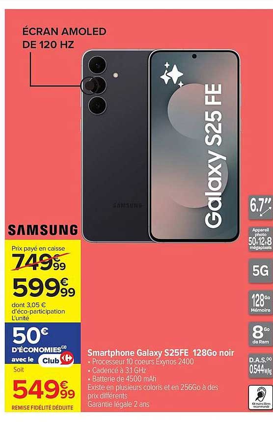 Smartphone Galaxy S25FE 128Go noir
