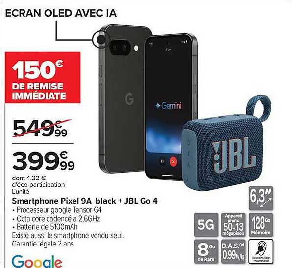 Smartphone Pixel 9A black + JBL Go 4