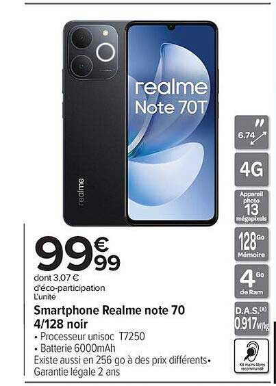 Smartphone Realme note 70 4/128 noir