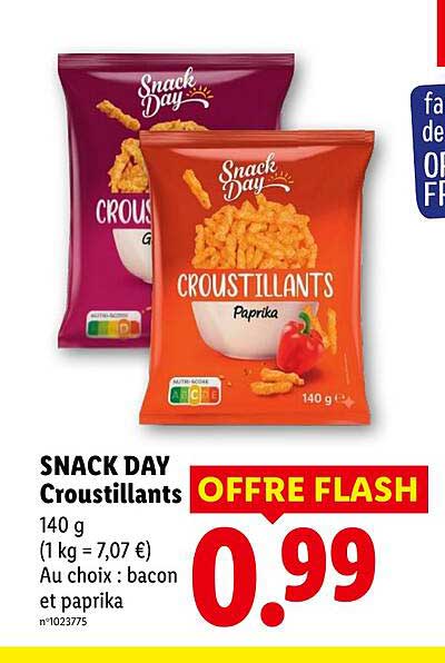 SNACK DAY Croustillants 140 g (1 kg = 7,07 €) Au choix : bacon et paprika