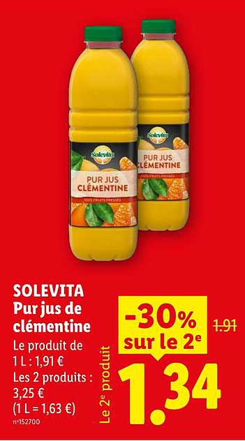 SOLEVITA Pur jus de clémentine