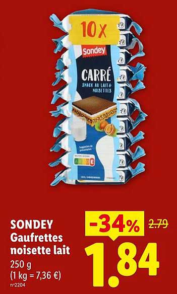SONDEY Gaufrettes noisette lait 250 g (1 kg = 7,36 €)