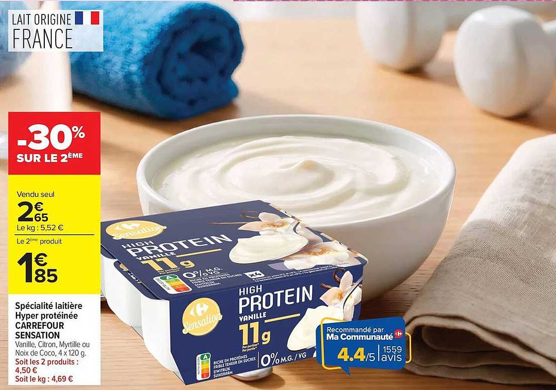 Spécialité laitière Hyper protéinée Carrefour Sensation