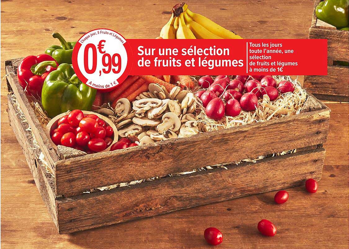 Sur une sélection de fruits et légumes