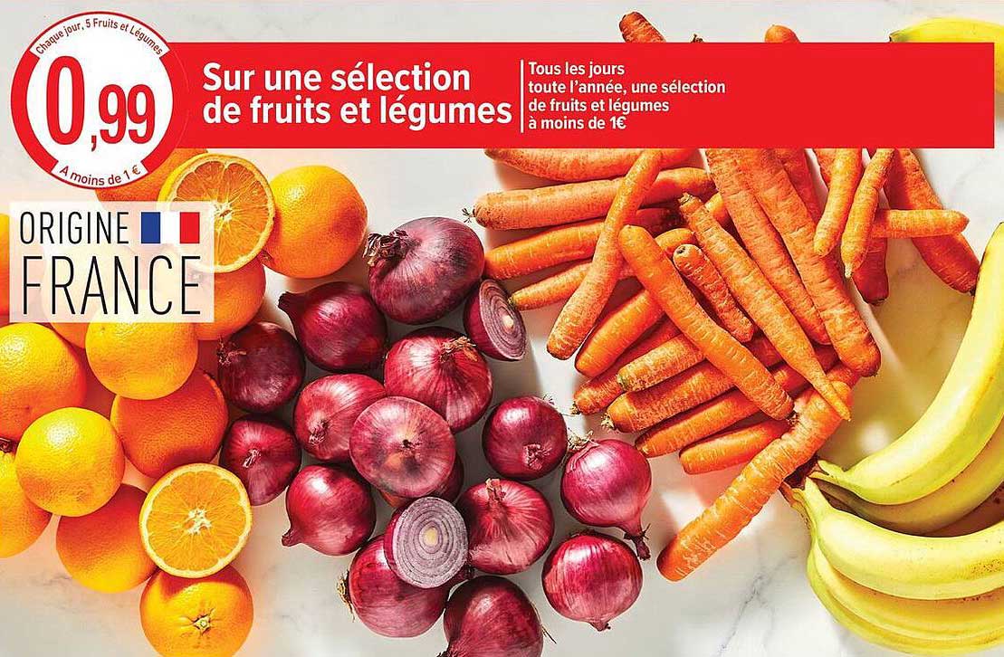 Sur une sélection de fruits et légumes