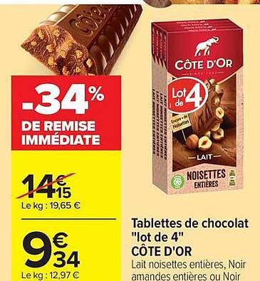 Tablettes de chocolat "lot de 4" CÔTE D'OR