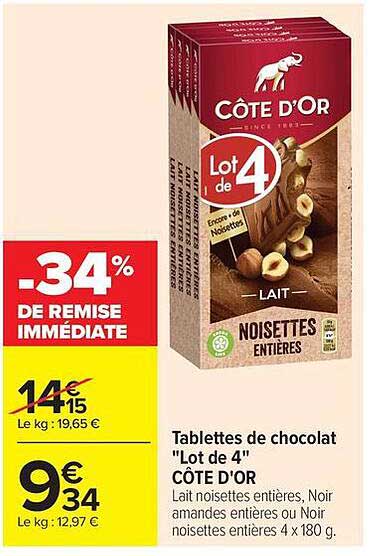 Tablettes de chocolat "Lot de 4" CÔTE D'OR