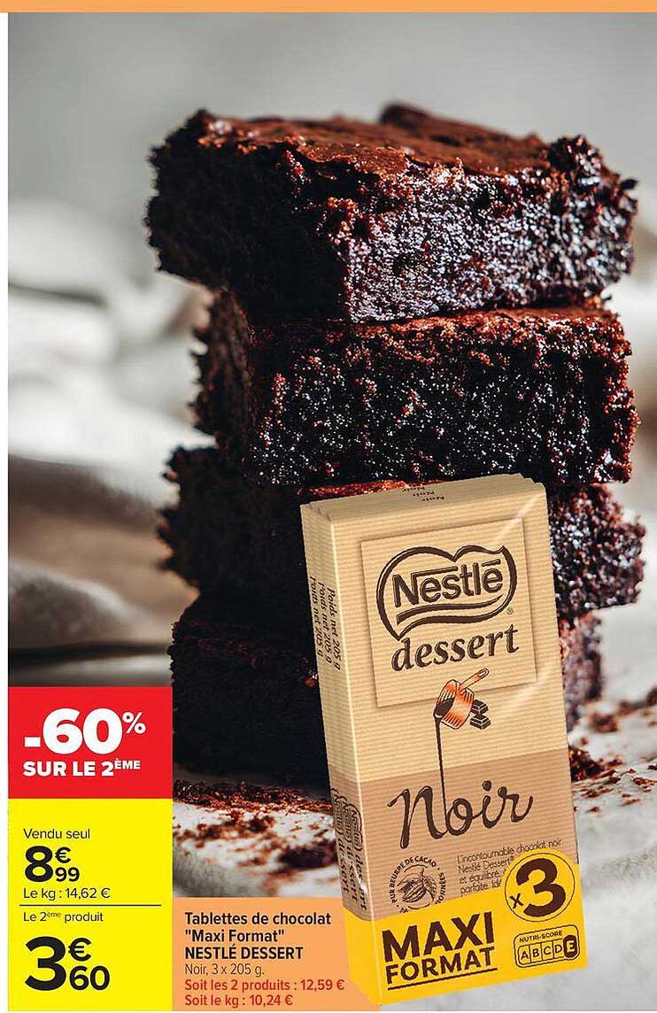 Tablettes de chocolat "Maxi Format" NESTLÉ DESSERT Noir, x 3 205 g.