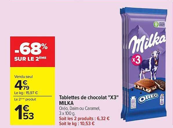 Tablettes de chocolat "X3" MILKA