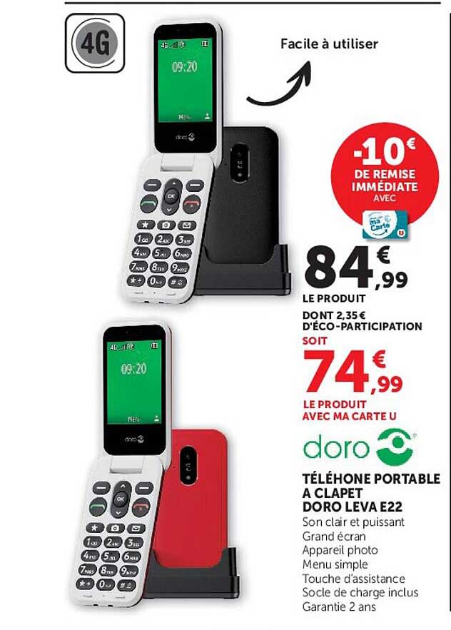 TÉLÉPHONE PORTABLE À CLAPET DORO LEVA E22
