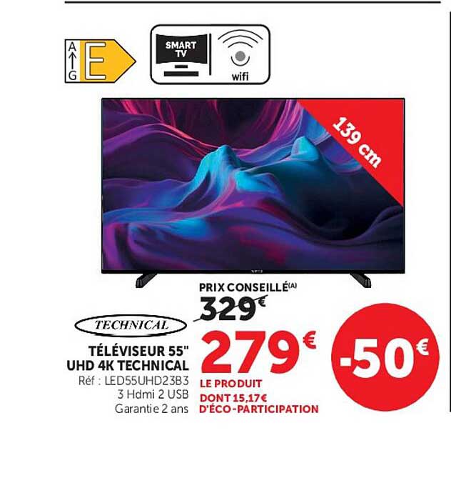 TÉLÉVISEUR 55" UHD 4K TECHNICAL