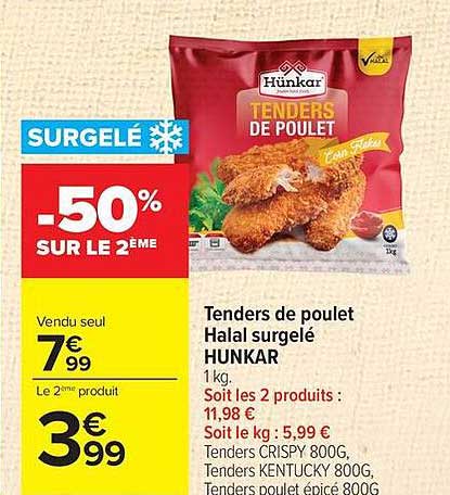 Tenders de poulet Halal surgelé HUNKAR